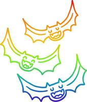 rainbow gradient line drawing cartoon vampire bats vector