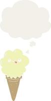 cartoon ice cream and thought bubble in retro style vector