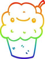 rainbow gradient line drawing cartoon cupcake vector