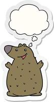 cartoon happy bear and thought bubble as a printed sticker vector