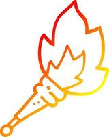 warm gradient line drawing cartoon flaming torch vector