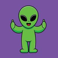 Cute Alien Thumbs Up Cartoon Vector Icon Illustration. Science Icon Concept Isolated Premium Vector.
