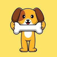 Cute Dog Holding Bone Cartoon Vector Icon Illustration. Animal Nature Icon Concept Isolated Premium Vector.