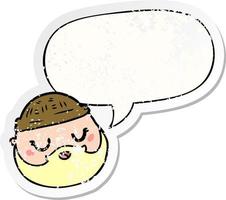 cartoon male face and beard and speech bubble distressed sticker vector