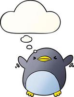 cute cartoon flapping penguin and thought bubble in smooth gradient style vector