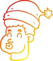 dibujo de línea de gradiente cálido hombre de dibujos animados con sombrero de navidad vector