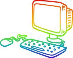 rainbow gradient line drawing cartoon office computer vector