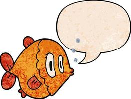 cartoon fish and speech bubble in retro texture style vector