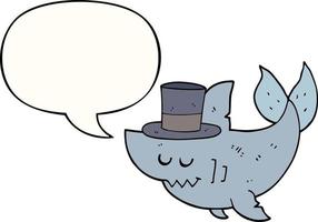 cartoon shark wearing top hat and speech bubble vector