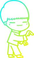 cold gradient line drawing cartoon smug boy vector