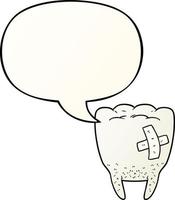 cartoon bad tooth and speech bubble in smooth gradient style