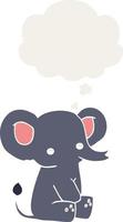 elefante de dibujos animados y burbuja de pensamiento en estilo retro vector