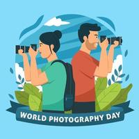 día mundial de la fotografía con personas tomando fotos vector