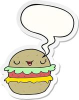 cartoon burger and speech bubble sticker vector