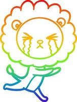 rainbow gradient line drawing cartoon crying lion vector