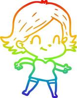 rainbow gradient line drawing cartoon friendly girl vector