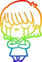 dibujo de línea de gradiente de arco iris mujer de dibujos animados llorando vector