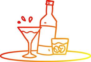 warm gradient line drawing cartoon drinks on tray vector