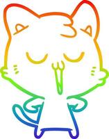 rainbow gradient line drawing cartoon cat singing vector