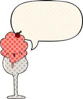 cute cartoon ice cream desert and speech bubble in comic book style vector