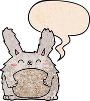 cartoon furry rabbit and speech bubble in retro texture style vector