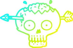 cold gradient line drawing cartoon skull with arrow through brain vector