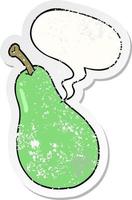 cartoon pear and speech bubble distressed sticker vector