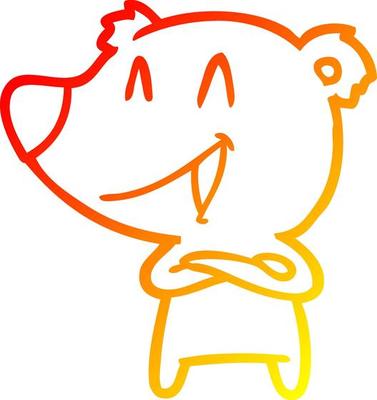 warm gradient line drawing laughing bear with crossed arms cartoon