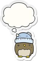 cute cartoon owl in hat and thought bubble as a printed sticker vector