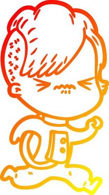 warm gradient line drawing cartoon annoyed hipster girl wearing space suit