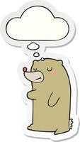 cute cartoon bear and thought bubble as a printed sticker vector