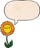 cartoon flower and speech bubble in retro texture style vector