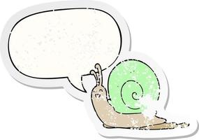 cartoon snail and speech bubble distressed sticker vector