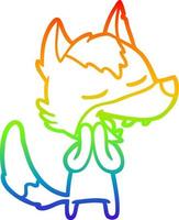 dibujo de línea de gradiente de arco iris lobo de dibujos animados riendo vector