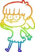rainbow gradient line drawing cartoon smiling woman vector