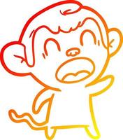 dibujo de línea de gradiente cálido mono de dibujos animados gritando