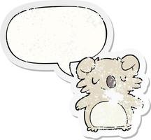 cute cartoon koala and speech bubble distressed sticker vector