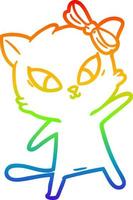 rainbow gradient line drawing cartoon cat vector