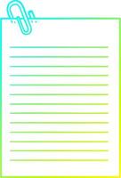 cold gradient line drawing cartoon lined paper with paperclip vector