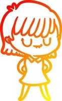 warm gradient line drawing cartoon woman vector