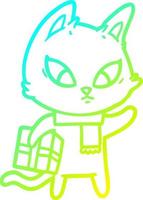 cold gradient line drawing confused cartoon cat vector