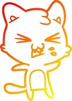 warm gradient line drawing cartoon cat hissing vector