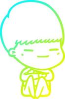 cold gradient line drawing cartoon smug boy vector