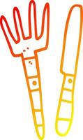 warm gradient line drawing cartoon knife and fork vector