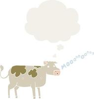 cartoon cow and thought bubble in retro style vector