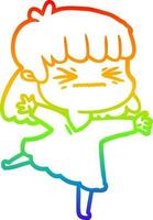 rainbow gradient line drawing cartoon angry girl vector