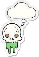 cartoon spooky halloween skull and thought bubble as a printed sticker vector