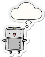 cartoon robot and thought bubble as a printed sticker vector