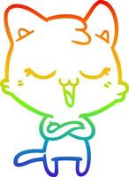 dibujo de línea de gradiente de arco iris feliz gato de dibujos animados vector