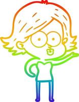 línea de gradiente de arco iris dibujo chica de dibujos animados haciendo pucheros vector